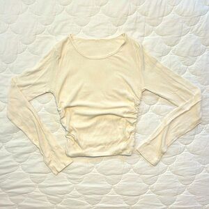 Alo Yoga Ribbed Gather Long Sleeve Top in Ivory